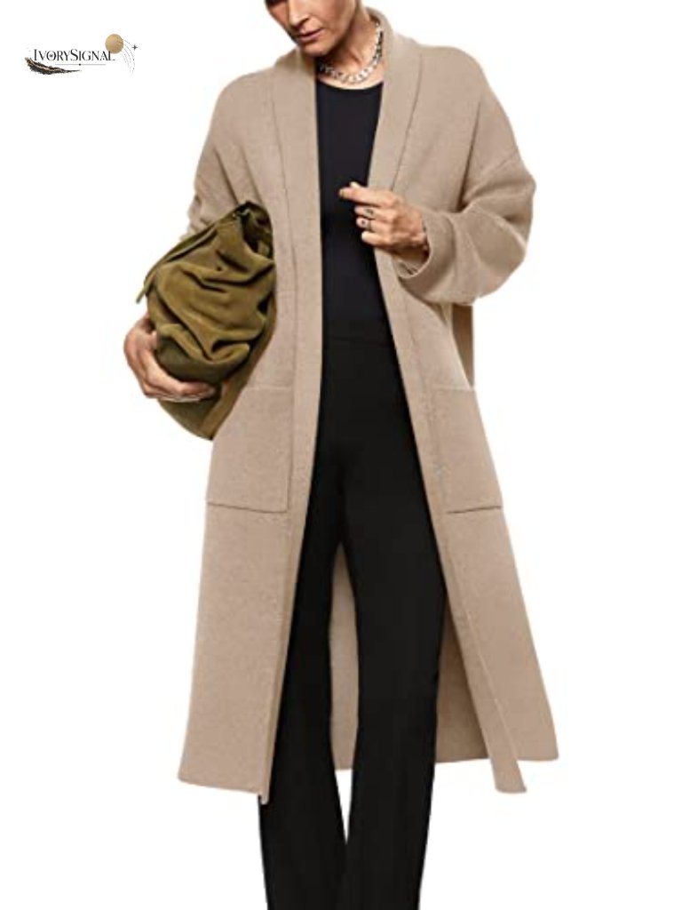 Oversized Long Cardigan Sweater Coat Women Open Front Maxi Knit Lapel